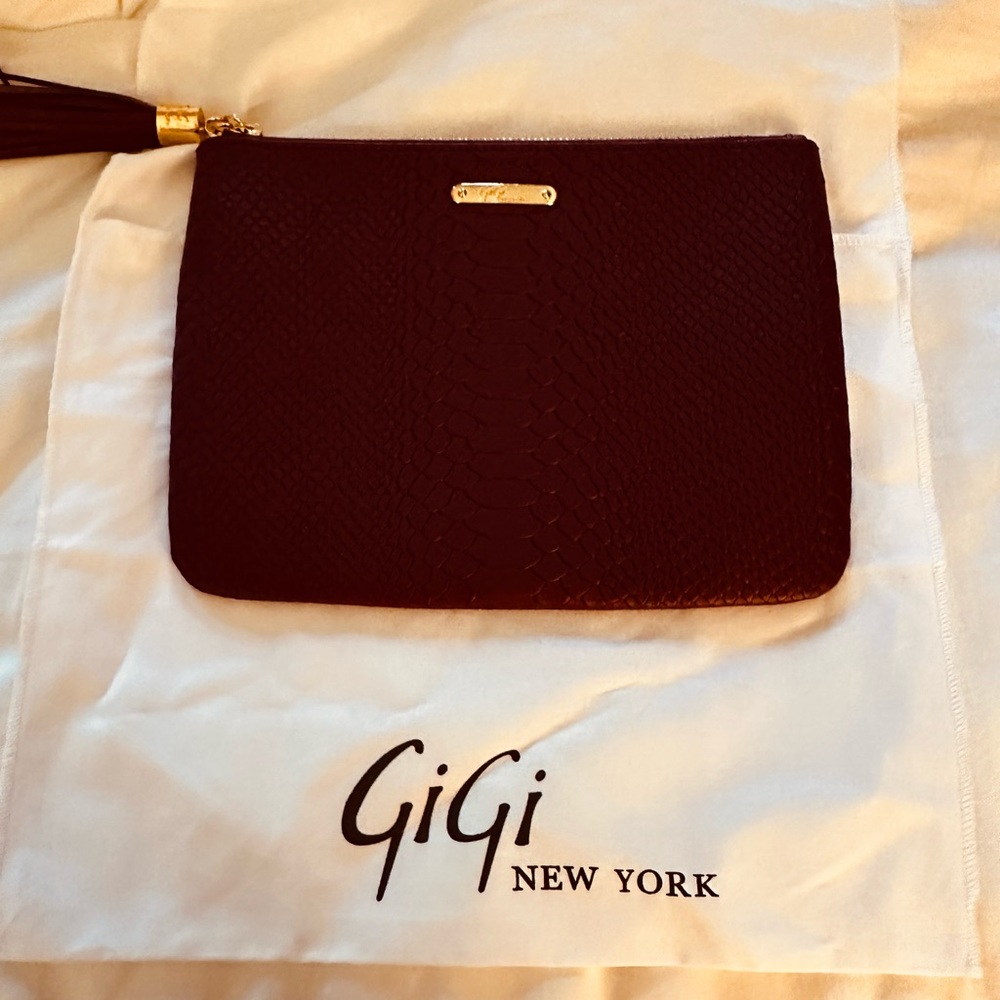 Gigi New York Maroon Leather Clutch (BRAND NEW, NEVER USED)